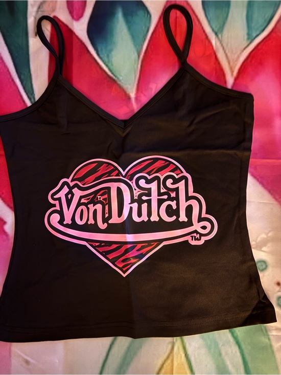 Von Dutch Tops - Von Dutch Black Cami with Pink Heart Logo